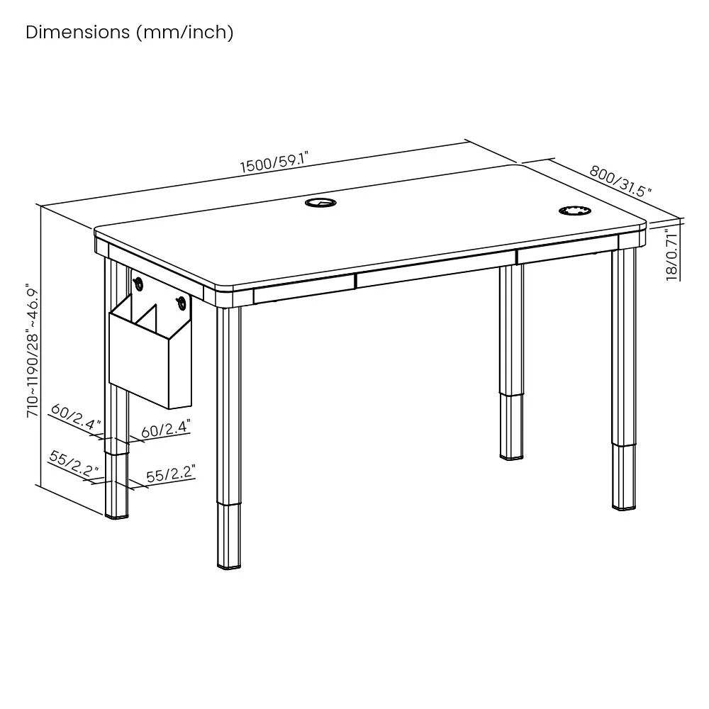 Home Office Height Adjustable Smart Ergonomic Desk Dual Motor Standing up Four-Leg Computer Table with Drawer & Wireless Charger
