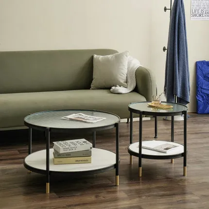 Современный светлый роскошный стеклянный круглый журнальный столик для маленькой квартиры комбинированный боковой стол для рок-доски