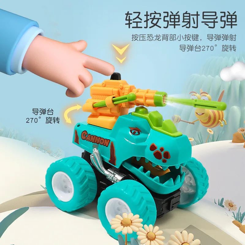 Bigfoot dinosaur ejection inertial offroad chariot 4WD stunt car kids car model small toy car Pull Back Vehicles Toys