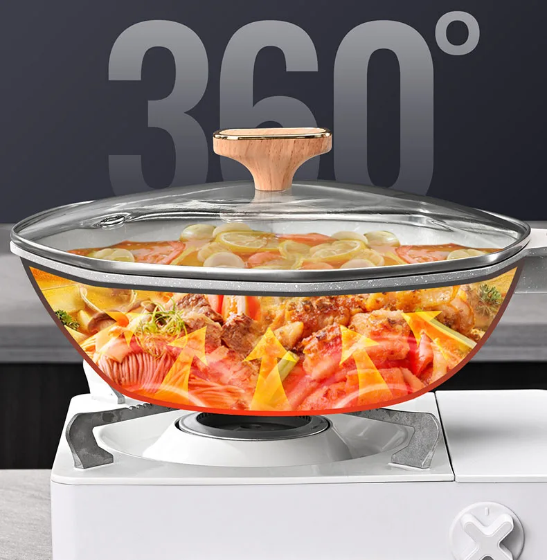 OEM/ODM  Die Cast  Aluminium Nonstick Lightweight Easy-cleaning Induction 28/32 cm Cooking Wok frying pan with wooden handle