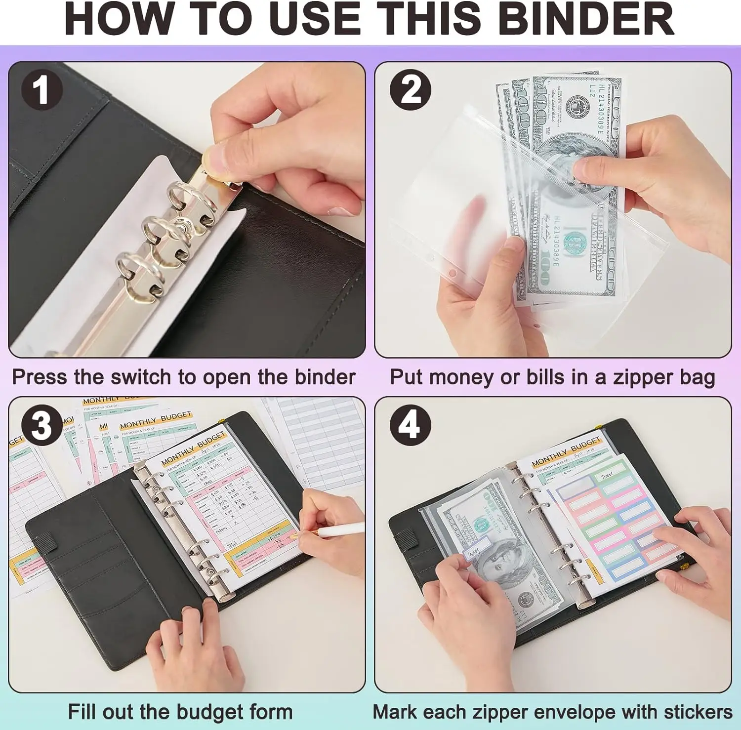 Wholesale Custom Planner Binder Notebook A5 A6 A7 Ring Binder Pu Leather Clip Notebook Planner Organizer Budget Binder