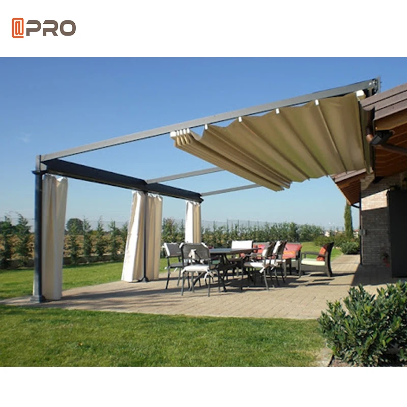 Aluminium Bioclimatic Remote Control Motorized Pvc Roof  Outdoor Pavilion Retractable Pergola with light