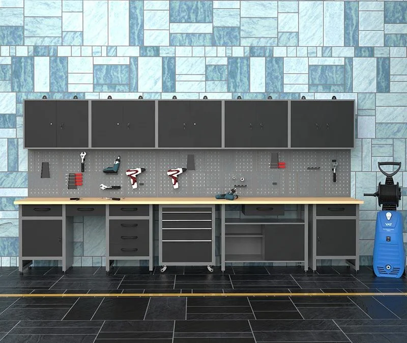 Heavy Duty Workbenches GARAGR Cabinet Iron Metal Tool Powder Storage System Customizable OEM Steel Coating Factory ALL ONE TECH