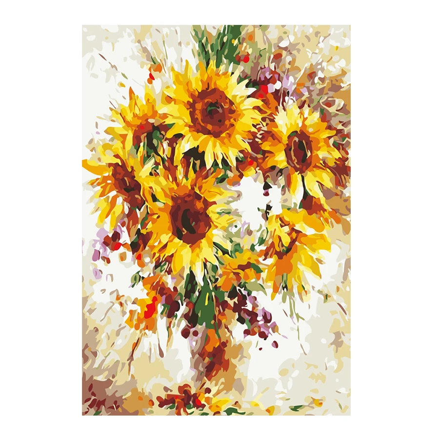 
40*50CM vase sunflower digital hand-painted digital DIY oil painting 