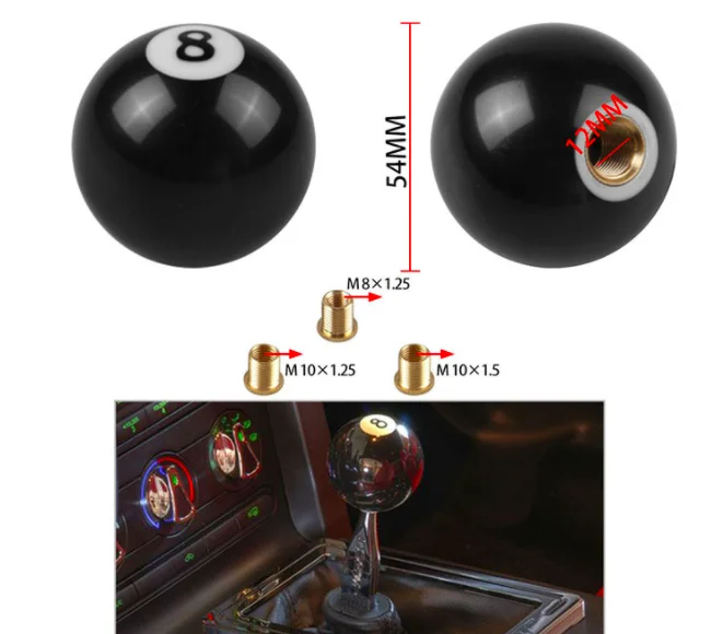 
#8 Eight Pool Ball custom Gear Car Lever Truck Copper Shifter Shift Knob With M8*1.25, M10*1.25, M10*1.5 ADAPTERS 