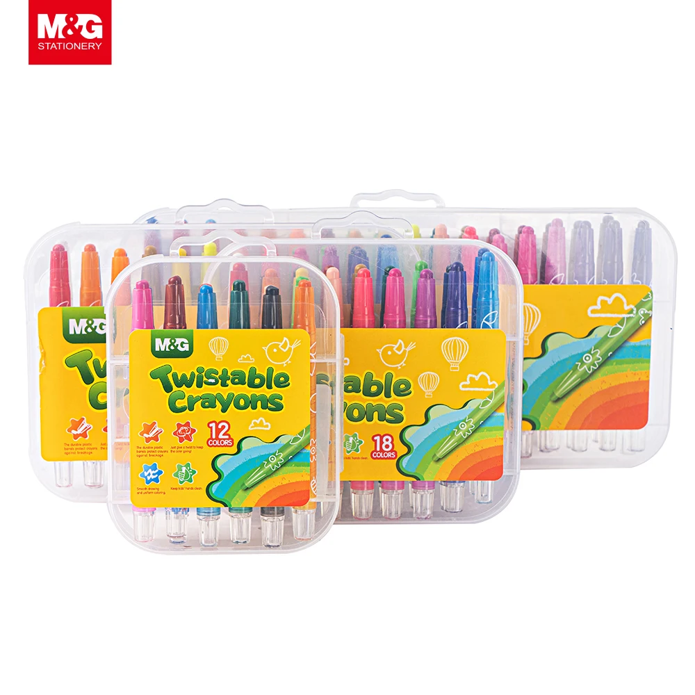 M&G Professional Twistable Crayon set 12 in 1 washable art artist painting student kids school stationery multi color craton set