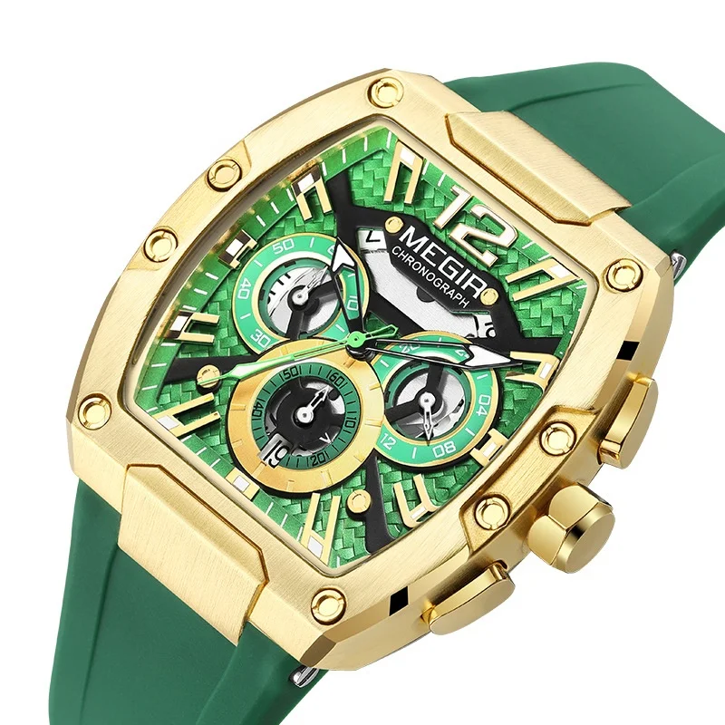 2024 Megir 8112 Original Brand Richard Chronograph Quartz Watches Luxury Wrist Watch Silicone Strap Hot Design Watch For Men