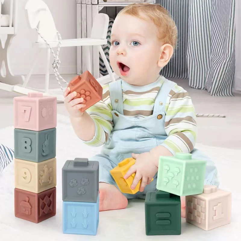 Toddler Toy Baby Early Educational Toy Set Soft Building Up Massage Numbered Blocks Sensory Stack Textured Squeeze Toys Block