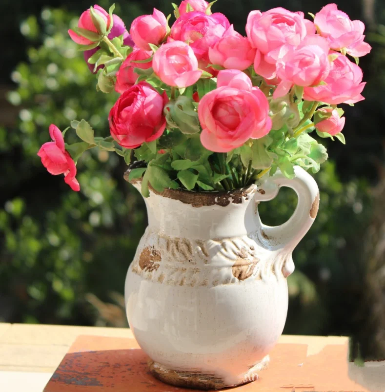 American Country Home Decoration Gift, Antique Flower Ware Blue Archaistic Porcelain Pot Ceramic Vase