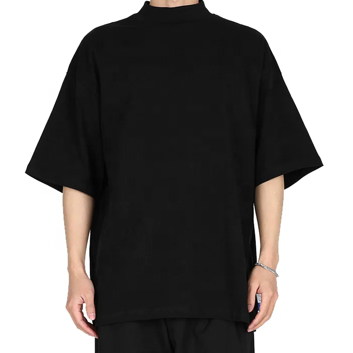 240 gsm heavy weight 100% cotton oversized drop shoulder T shirt custom logo  luxury thick streetwear mock neck T shirt