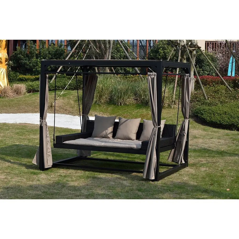 New Fashion Adjustable Weatherproof Shelter Hammock Swing Sofa Outdoor Furniture Steel Garden 3-seats Swing Sofa