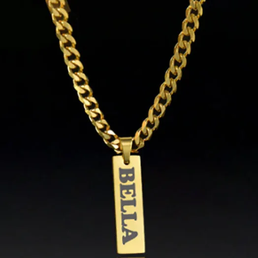 Personalised Stainless Steel Jewelry Tarnish Free Gold Plated Cuban Chain Custom Name Tags Pendant Necklaces for Women Men