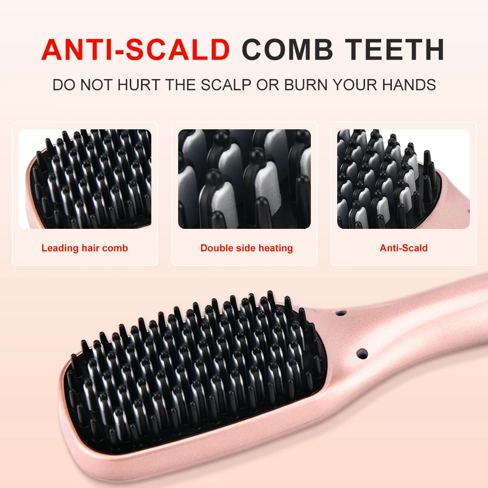 PRITECH Professional Hair Brush LCD Display Hot Dryer Electric PTC Heating Element Hair Dryer Fast Hair Straightener Brush LED