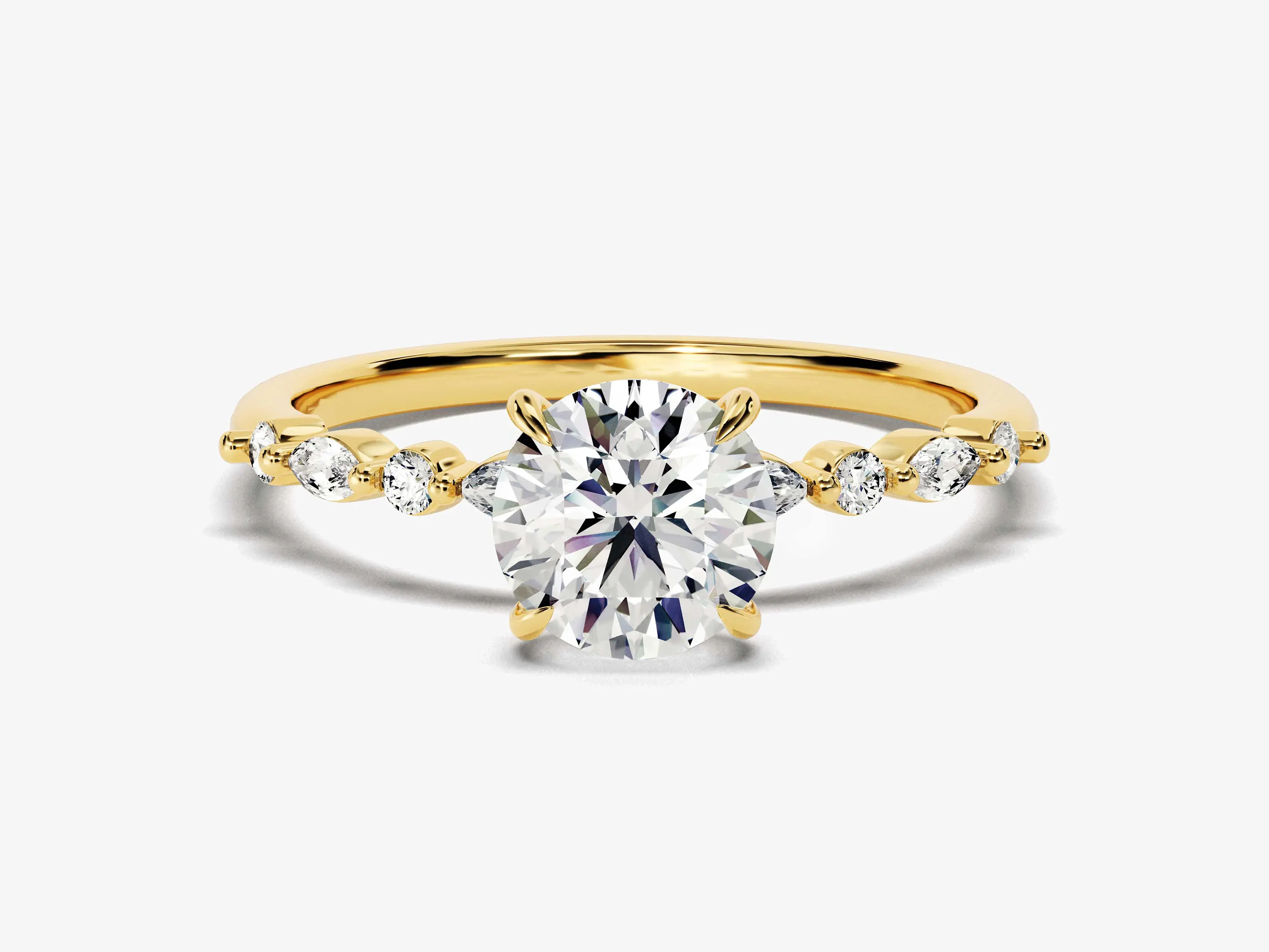 Round and Marquise Sidestones Engagement Ring 14k 18k Solid Gold Lab Diamond Ring Promise Ring