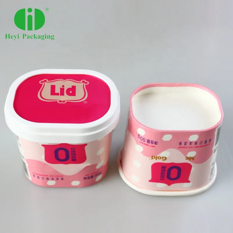 Hot selling custom printed square disposable price tub ice cream paper cups container with lid Square paper cup  customization