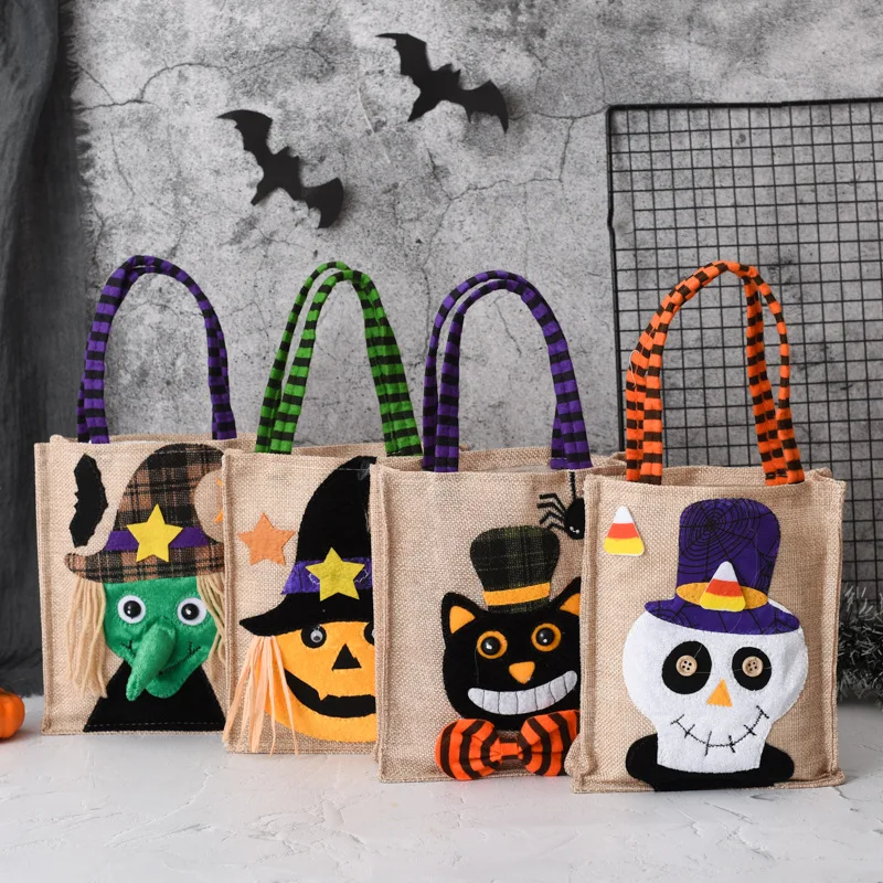 2024 New Halloween Decoration Candy Bag Portable Pumpkin Felt Bag Candy Chocolate Kindergarten Children Halloween Scene Layout