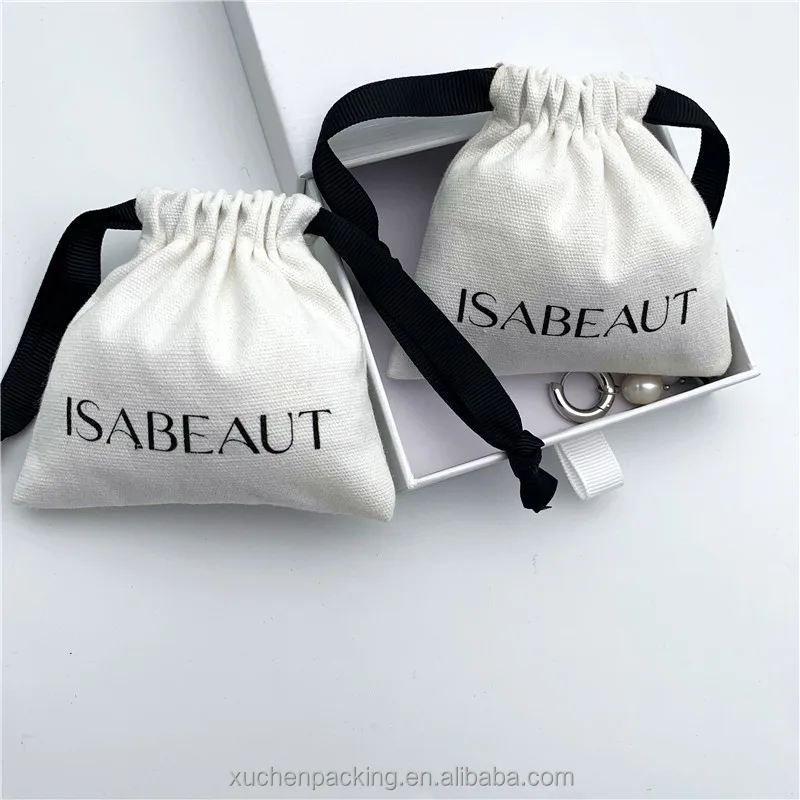 Small Cotton Earphone Stotage Drawstring Pouch Cotton Canvas Jewelry Pouch for Rings,Earrings,Bracelets,Anklets and Necklaces