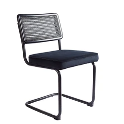 Retro Italian Metal Legs Light Beech Finish Cane Back Rattan Wicker Cesca  Chair Dark blue velvet upholstered dining chair