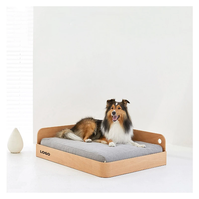 Cheap Eco Friendly Pet Supplies Autumn Winter Warm Plush Raised Wooden Pet Sofa Cat Kennel Dog Bed