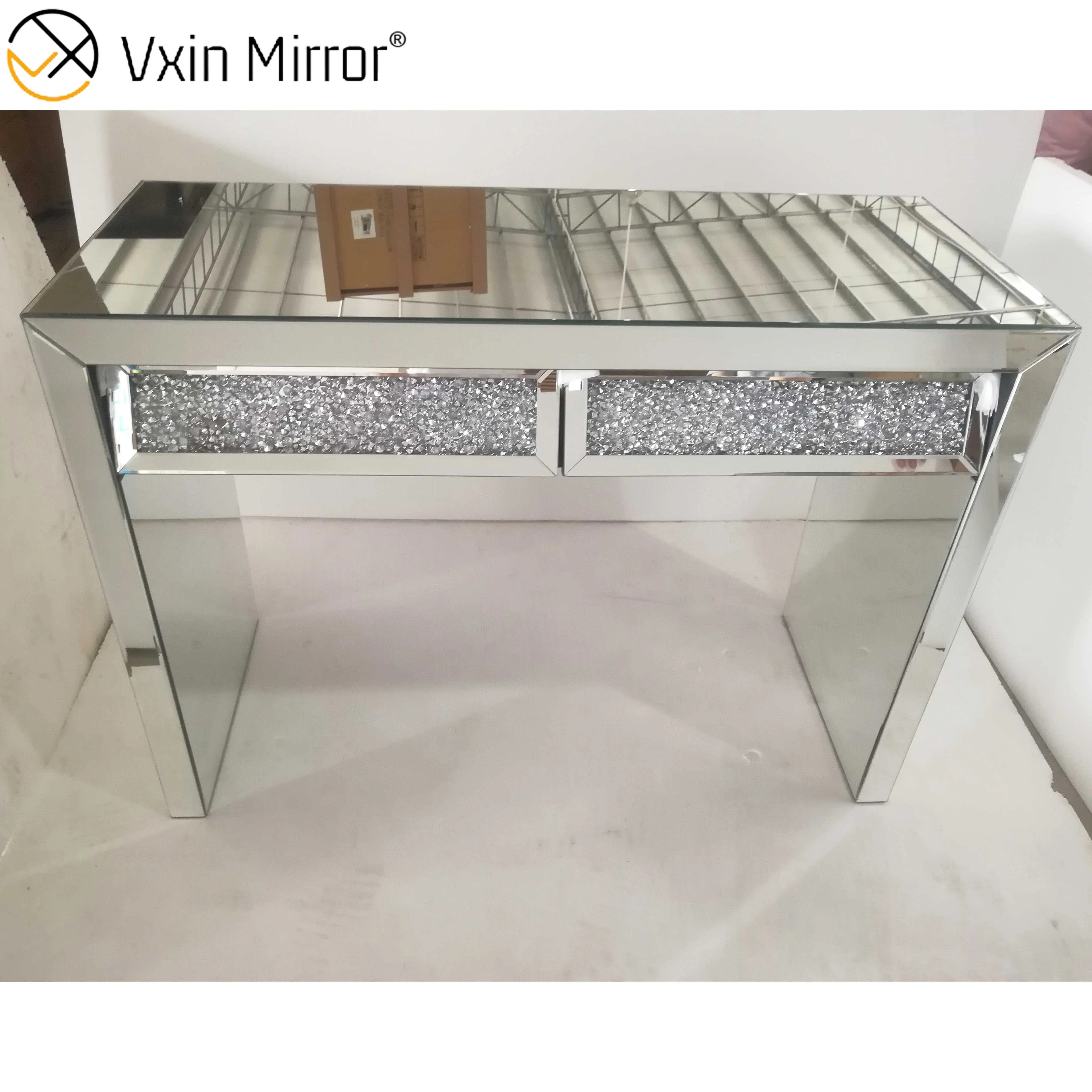 Зеркальный стол-Консоль VXin WXWF-710 двухвыдвижной раздавленный бриллиант серебристый боковой
