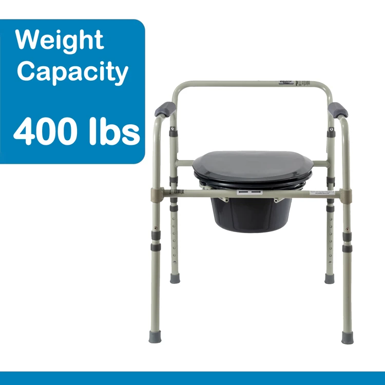 Bliss Medical Folding Steel Bedside Commode Toilet Seat Adjustable Height Price Commode Chair for Elderly Disabled Adult Seniors