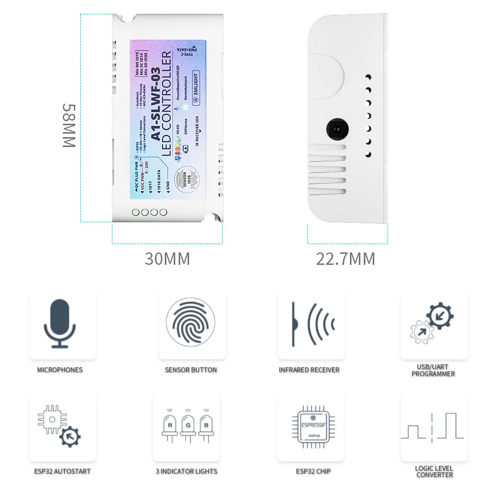 ESP32 микрофон RGBIC пиксели светодиодный контроллер SMLIGHT WLED цифровой WS2811 WS2812B WS2813 WS2815 светодиодные полосы