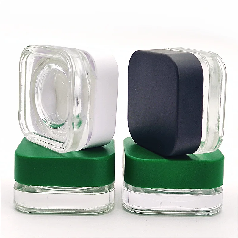 
in stock Qube jar 3ml 5ml 7ml 9ml clear black white Square Premium CR Glass Concentrate container with CR lid 