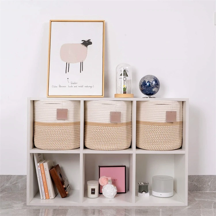 3-Pack Durable Woven Cotton Storage Cube Organizer Bookcases Shelf Fabric Baskets Bins for Organizing
