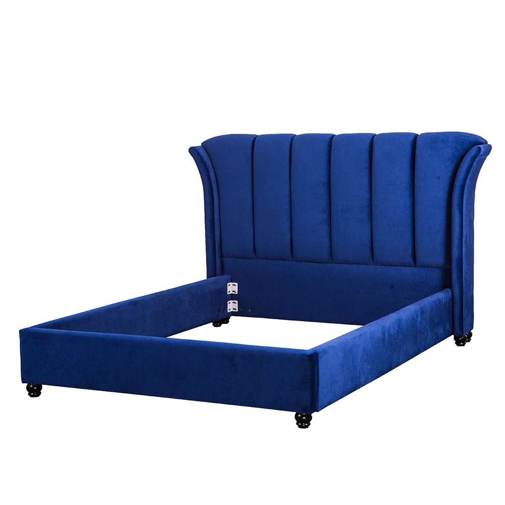 Factory wholesale bed frame upholstered bed With Bedside Tables Modern Wooden Frame Soft Leather Headboard