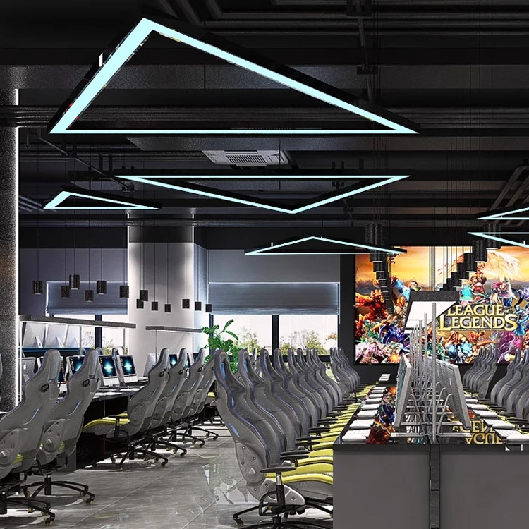 Modern Industrial Acrylic Linear Hanging Lamp Suspended Triangle Chandelier 28W Led Pendant Lights For Office Supermarket