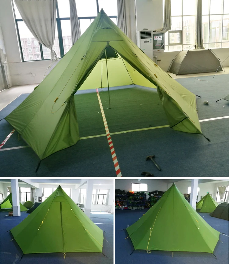 Outdoor Double Siliconized 20D R/S Nylon Super Light Luxury Compact Pyramid Tent with Telescopic Aluminum Pole and Stove Jack