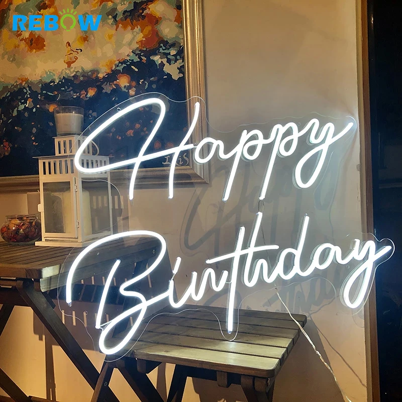 Rebow Drop shipping Wall mounted happy birthday custom led light rgb neon sign for home and bar