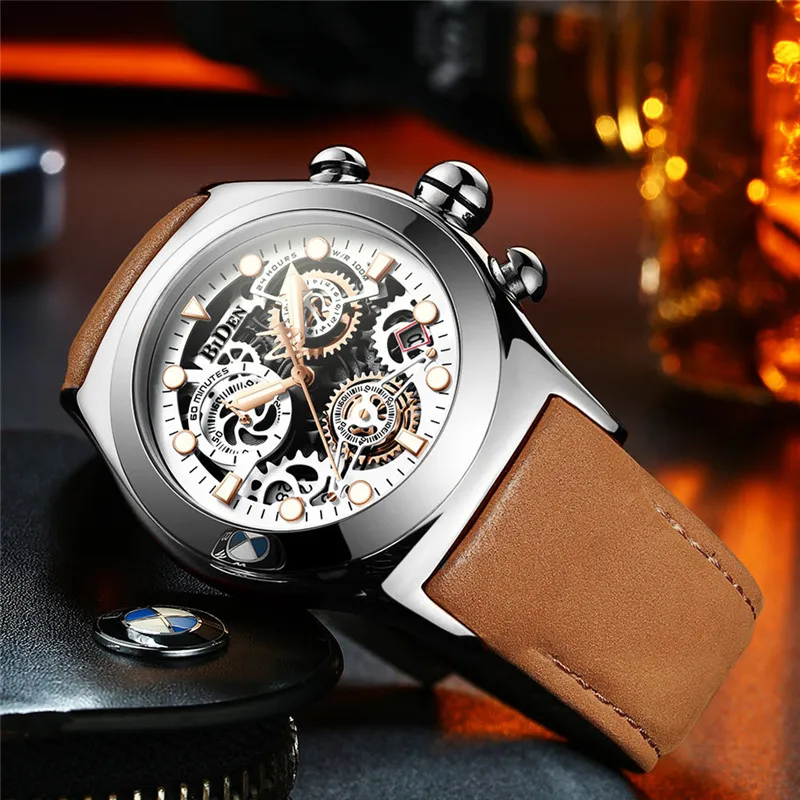 BIDEN 0149 watches men wrist Multi-function three-eye big dial Quartz Watches Sports Waterproof  Chronograph Male Clocks Gifts