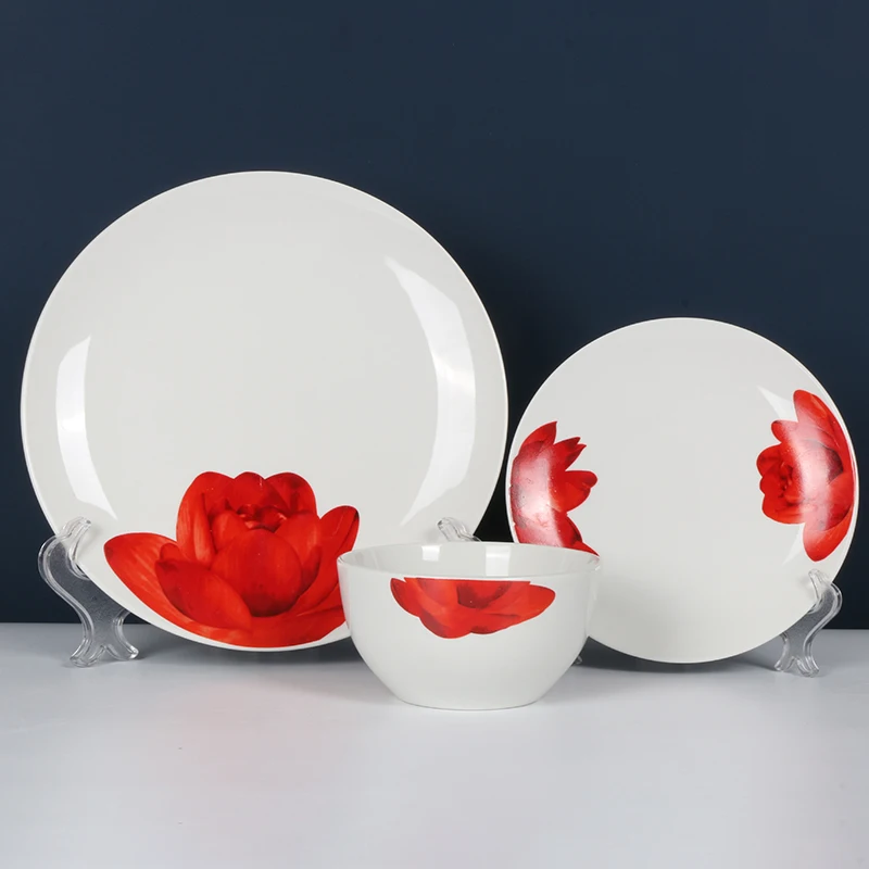Wholesale Cheap Price Decal  Porcelain Tableware Sets Simple Style Ceramic Crockery Dinnerware Sets