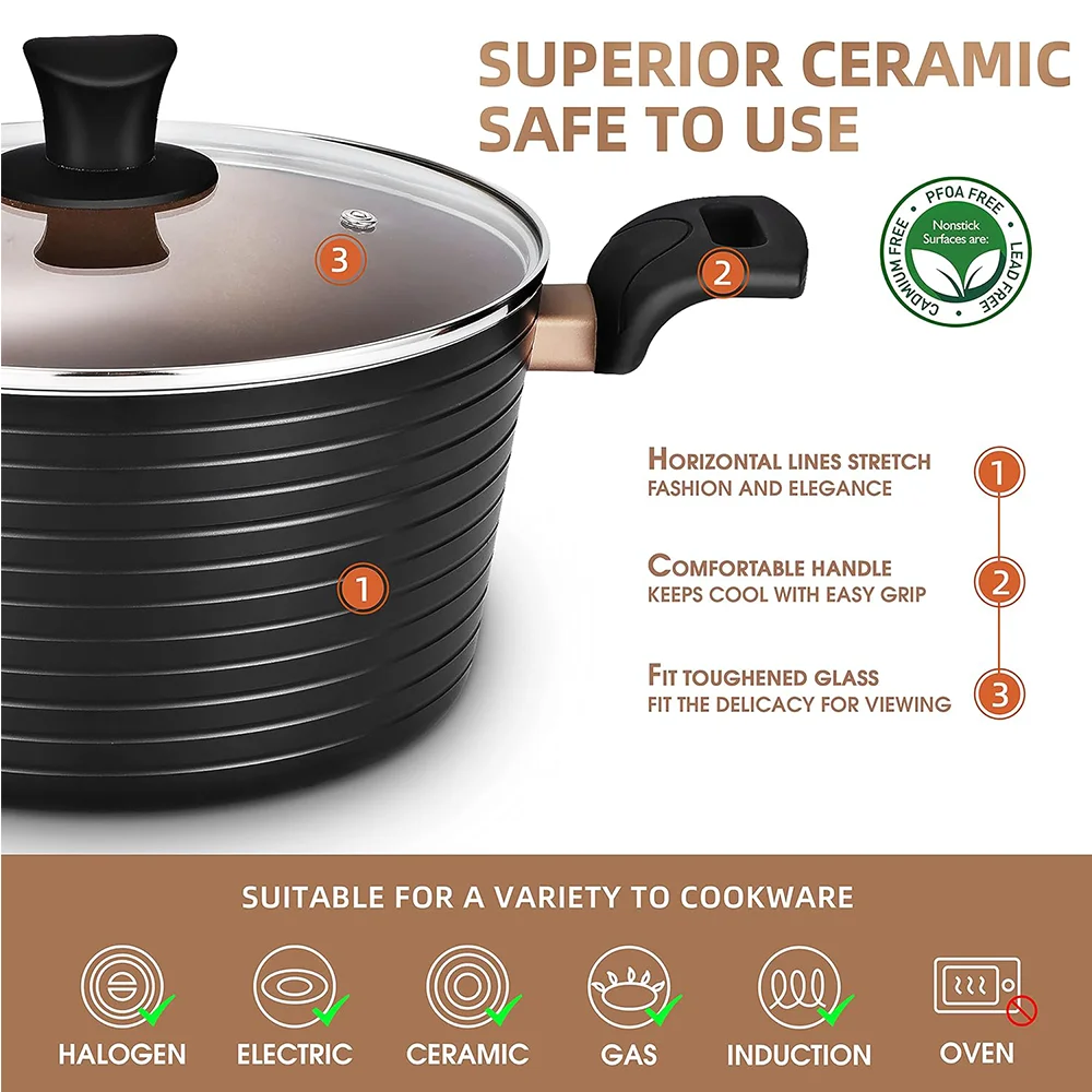 MYH Aluminum Pots and Pans Sets Ceramic Nonstick Cookware Set  Induction Saucepan  Frying Pan  Saute Pan