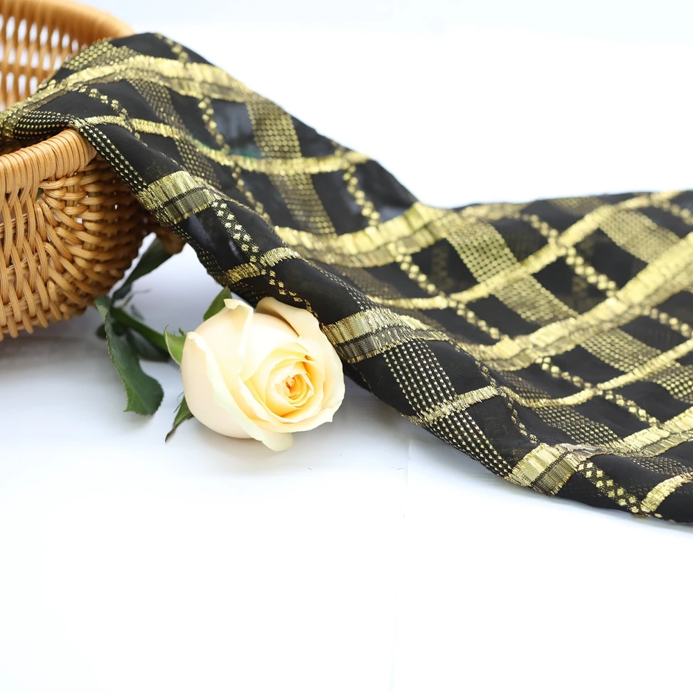 Novelty design Plaid rayon Jacquard fabric metallic silk lurex fabric 2021