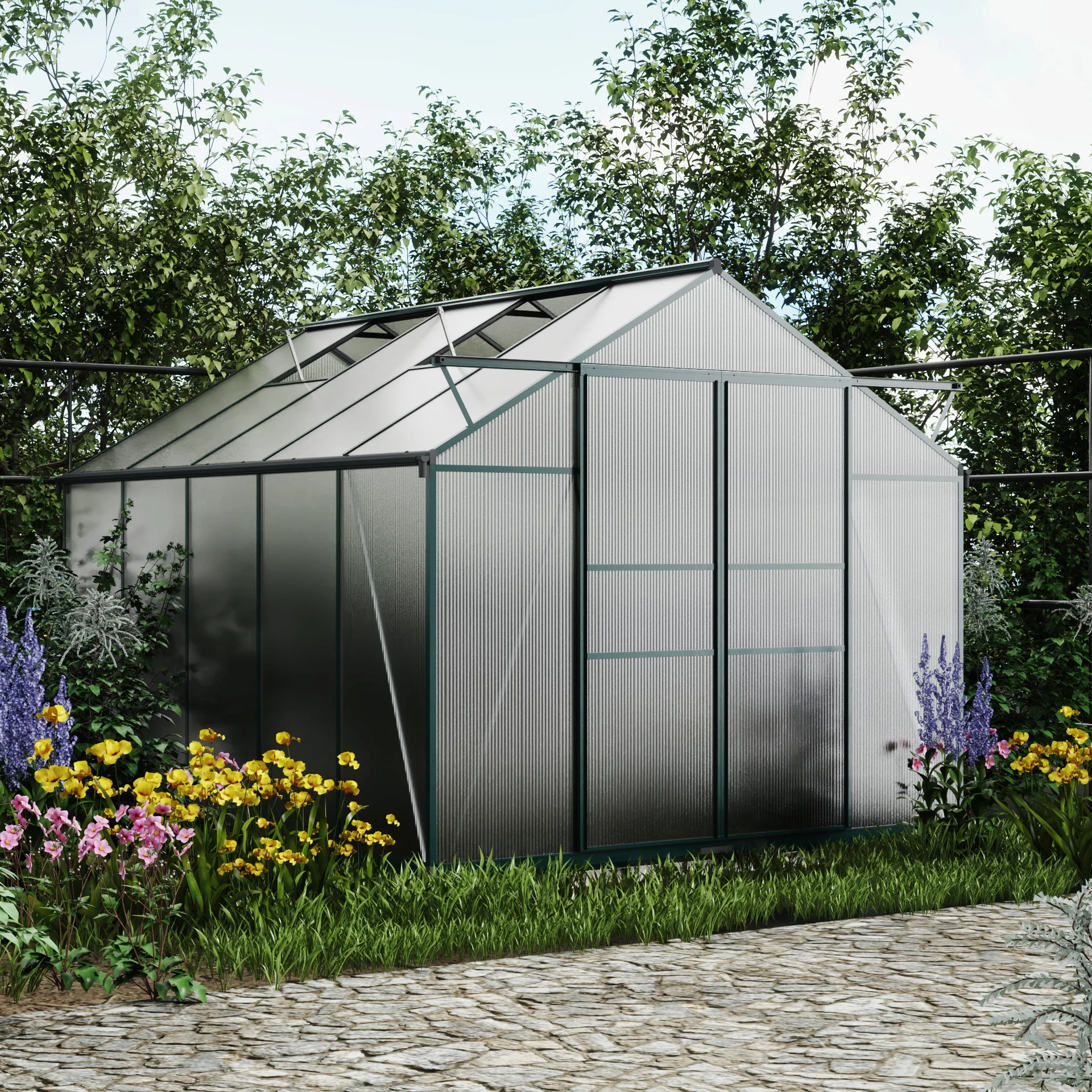 Manufacturer Sale Commercial Aluminium Alloy Modern Outdoor Modular Green House Kit Pc Sheet Small Polycarbonate Greenhouse