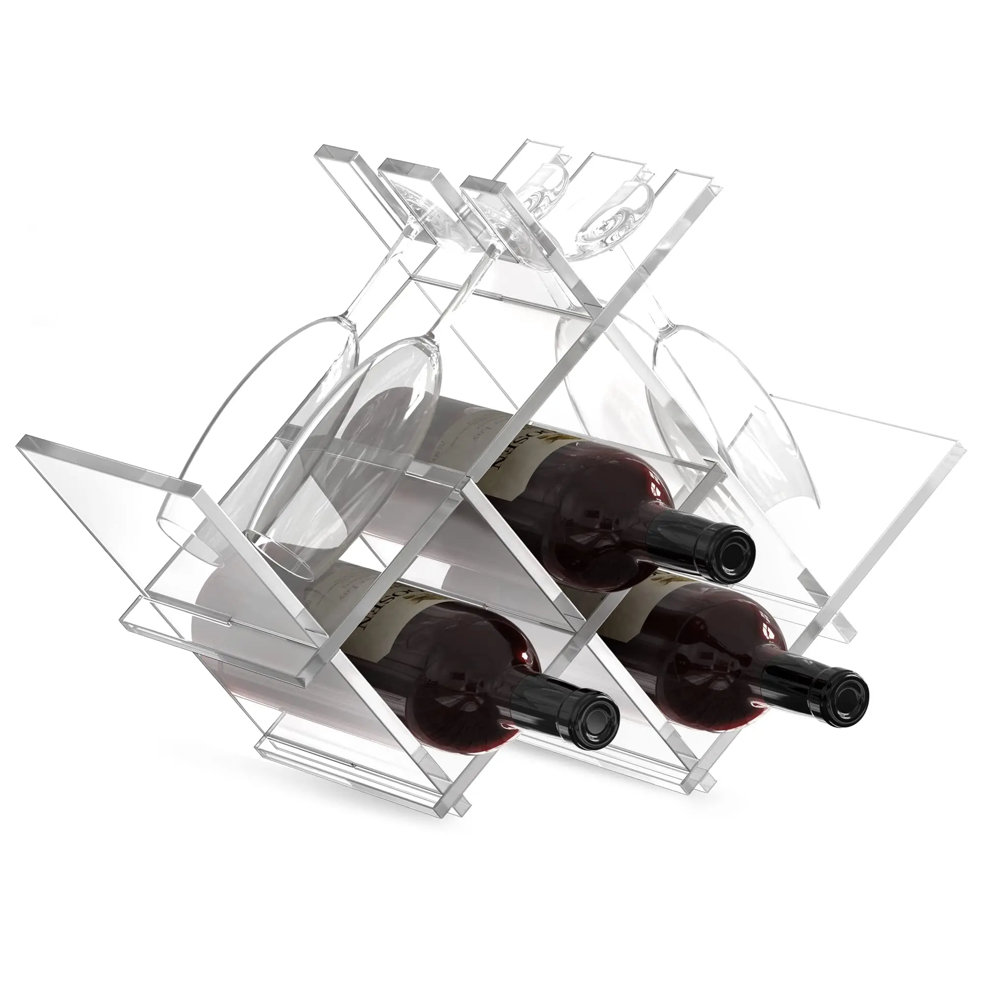 Clear Acrylic Tabletop Cross 3 Bottle Display Storage Acrylic Wine Rack Stand for Home Kitchen Bar