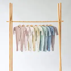 Custom Solid Bamboo Cotton Zipper Baby Romper Footie Pajamas Newborn Baby clothes