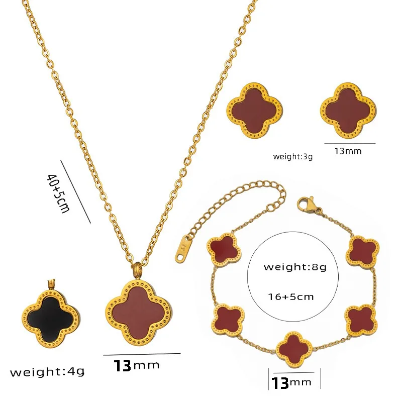New Arrival 18k Gold Plated Stainless Steel Designer Jewelry Famous Brand Four Leaf Clover Earring Bracelet Necklace Jewelry Set
