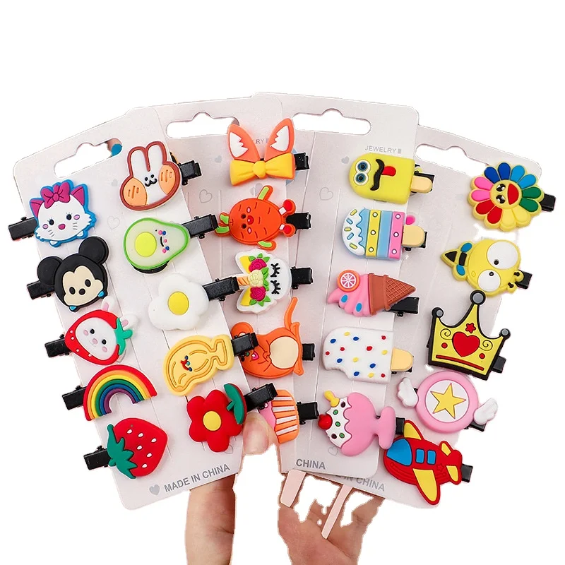 Hot Sale Candy Color Baby Snap Hair Clips Cute 10 PCS Flower Rainbow Fruits Kids Hair Pin Set Accessories