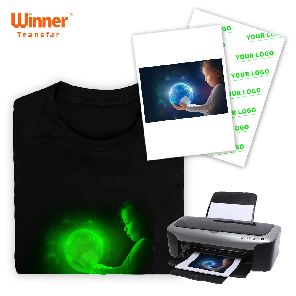 Winner Transfer 8.5 x 11 Inches glow in dark green effect paper heat transfer paper for fabric