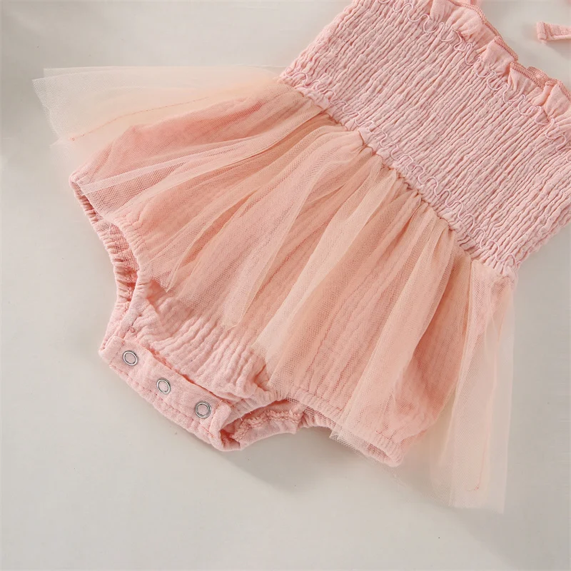 2023 Summer 2 Pcs /set Bamboo Baby Romper Lace Baby Girl Jumpsuit Sleeveless Baby Rompers For Girl