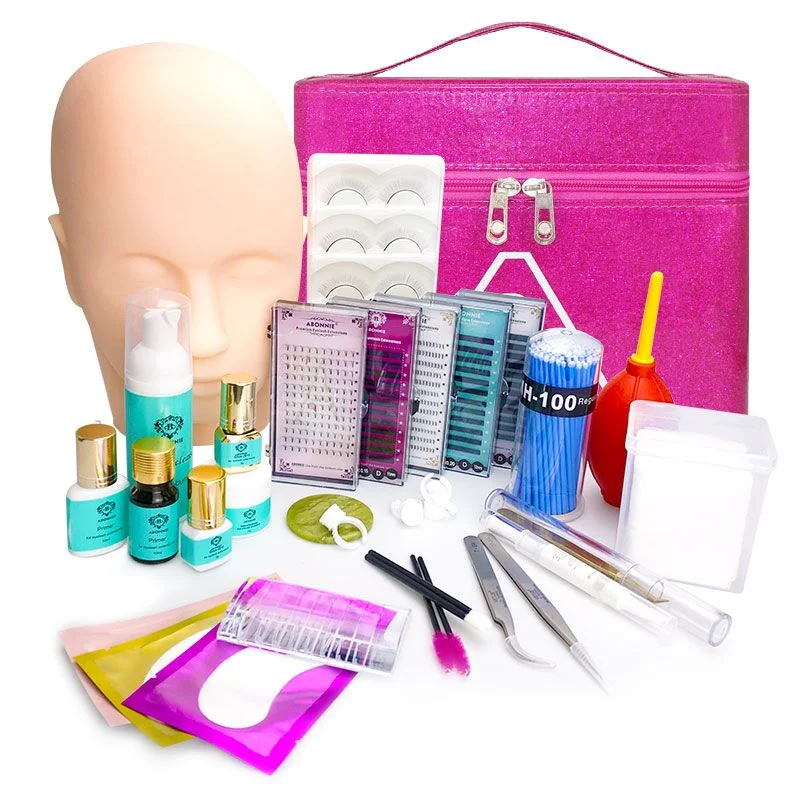 Abonnie Profession Eyelash Extension Practice Exercise Kit Makeup Mannequin Head Set private label Graft eyelash extension kit