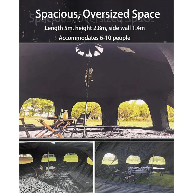 BOTEEN 5M Cotton Canvas Bell Tent Travel Group Activities 4 Season Polyester Cotton Black Tent With Stove