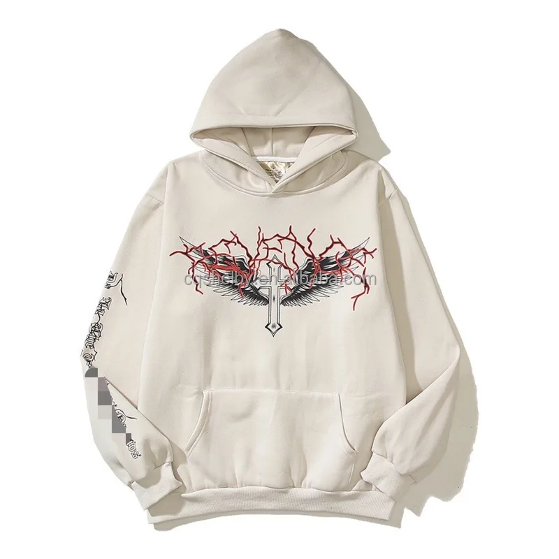 100% cotton High quality revenge Hip Hop Halloween Wing Cross Skull Print Retro graffiti street trend couple unisex hoodie