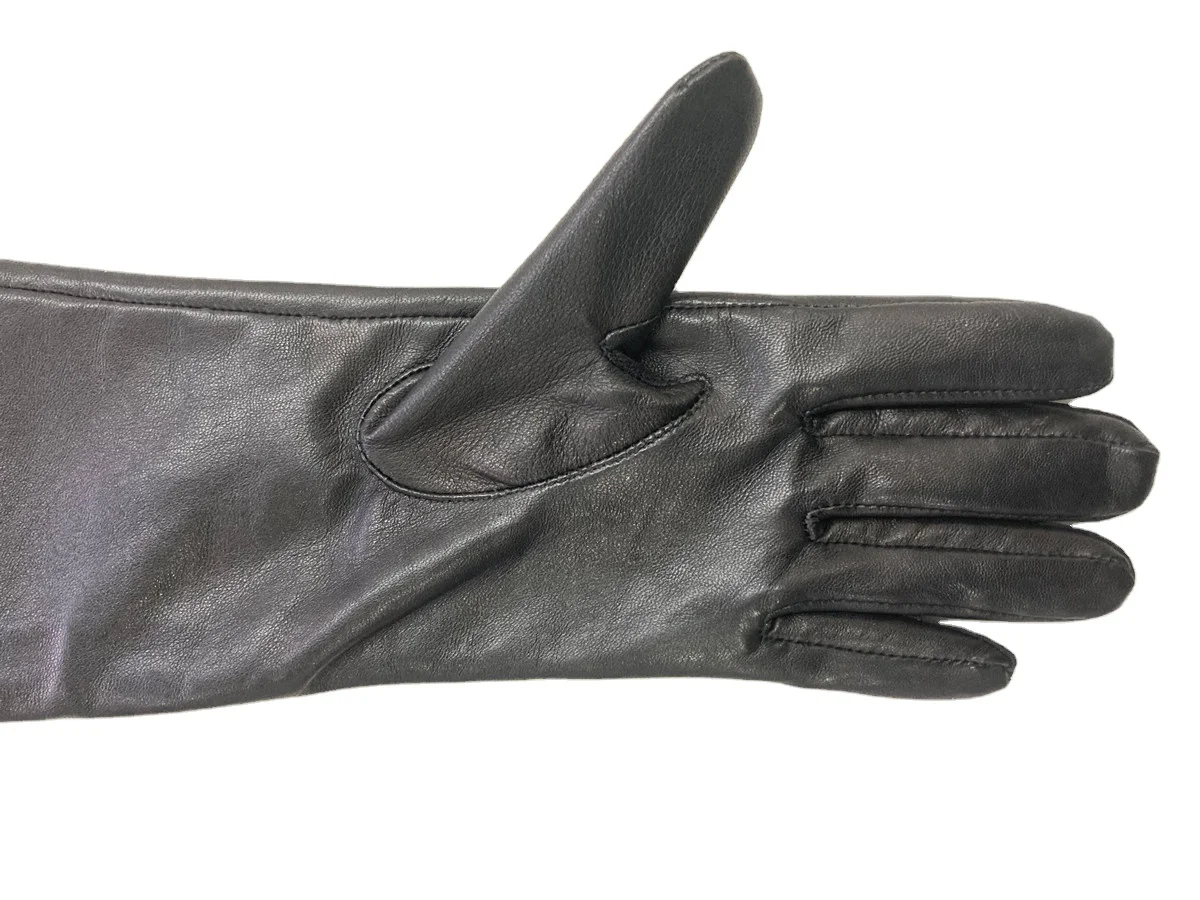 Black long leather gloves ladies opera length leather gloves women sheepskin leather opera gloves