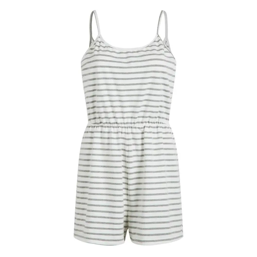 
Women clothes Casual home sleep wear set and lounge custom cotton striped sling jumpsuit shorts 