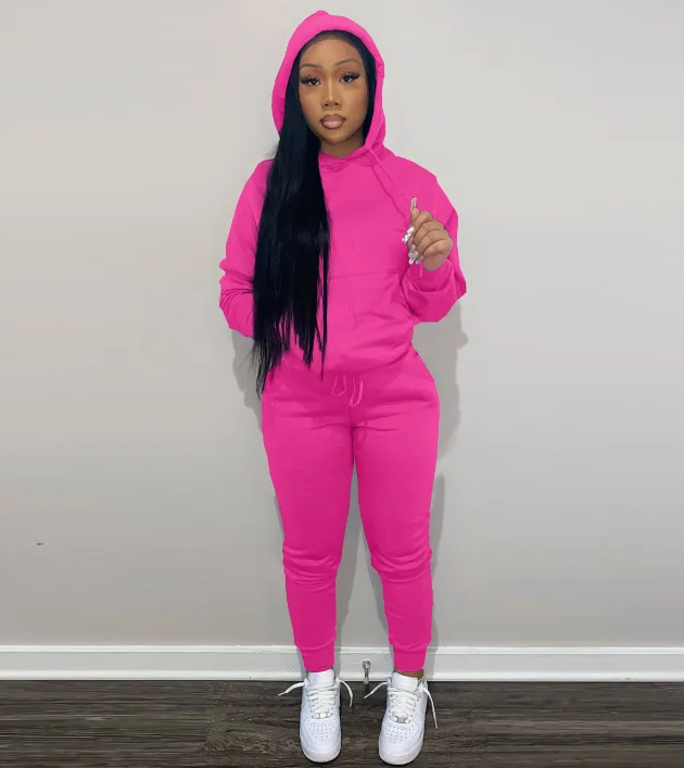 Fall winter XS-3XL pullover drawstring Jogger sweatpants and hoodie set 2022 two piece sweat suits thick fleece women tracksuits