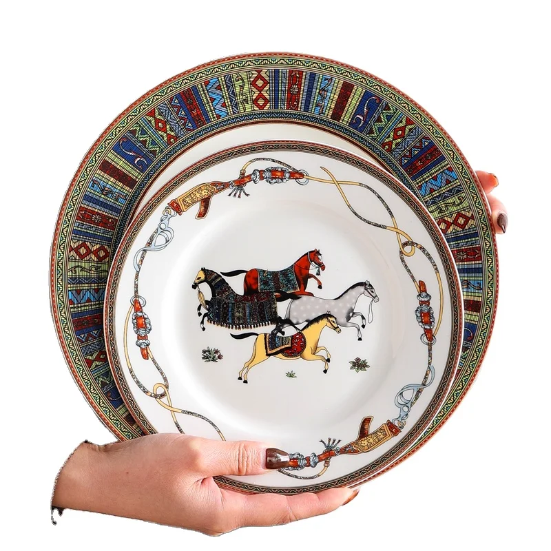 china hot sale Luxury Tableware European Ceramic Household Steak Plate Round Western Style Dish Plate